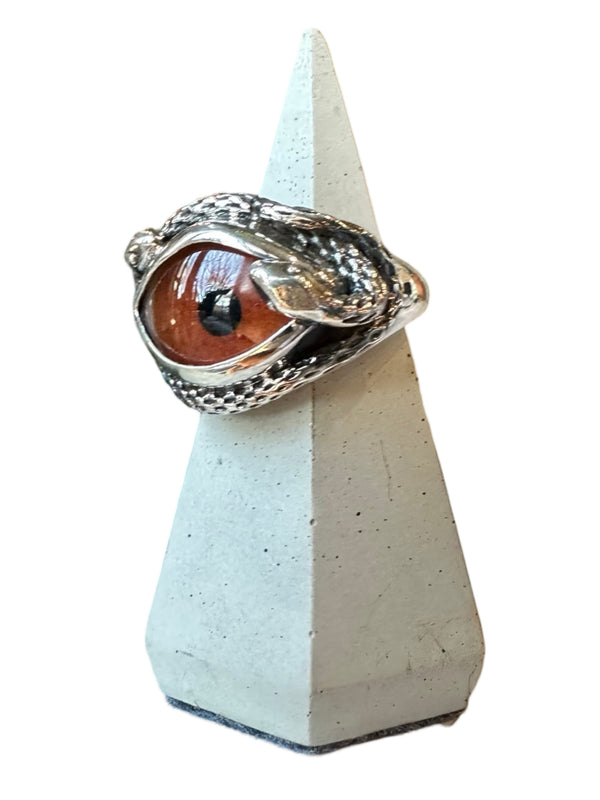 Hand Painted warm brown Ojo De Medusa Eye Ring (smaller version)