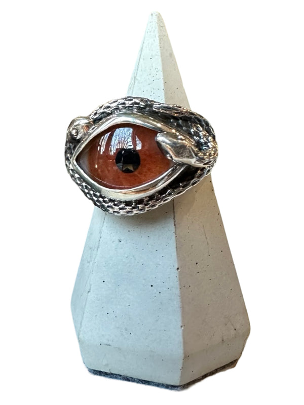 Hand Painted warm brown Ojo De Medusa Eye Ring (smaller version)