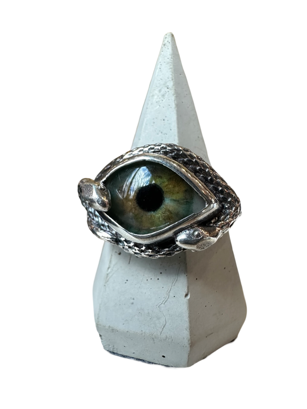 Hand Painted light hazel green orange Ojo De Medusa Eye Ring (smaller version)