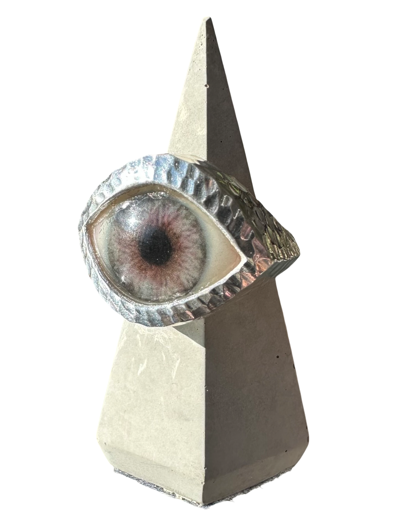 Hammered Hand Painted lavender Silver Eye Ring