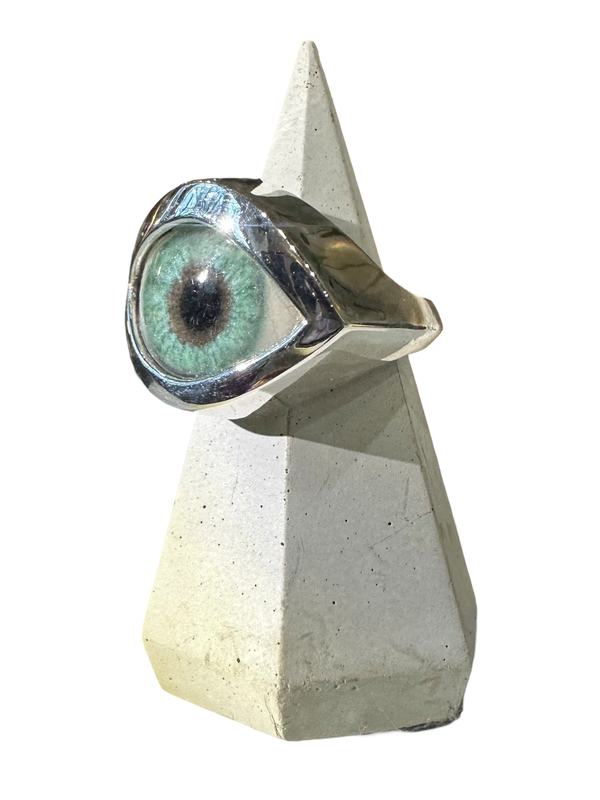 Hand Painted teal Silver Eye Ring