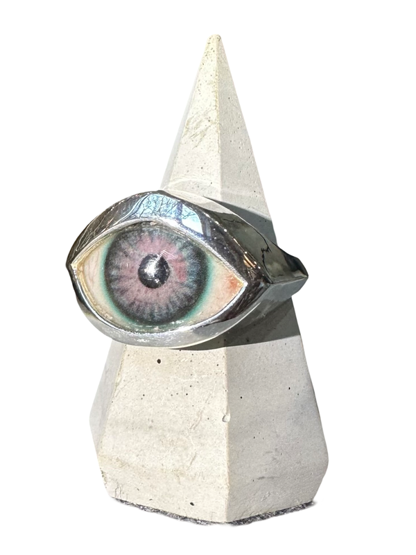 Hand Painted lavender blue Silver Eye Ring