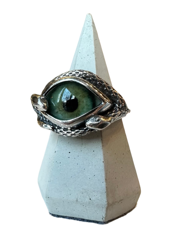 Hand Painted rich deep Teal Ojo De Medusa Eye Ring (smaller version)