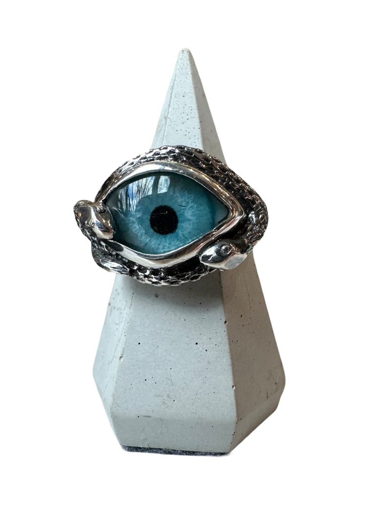 Hand Painted bright blue Ojo De Medusa Eye Ring (smaller version)