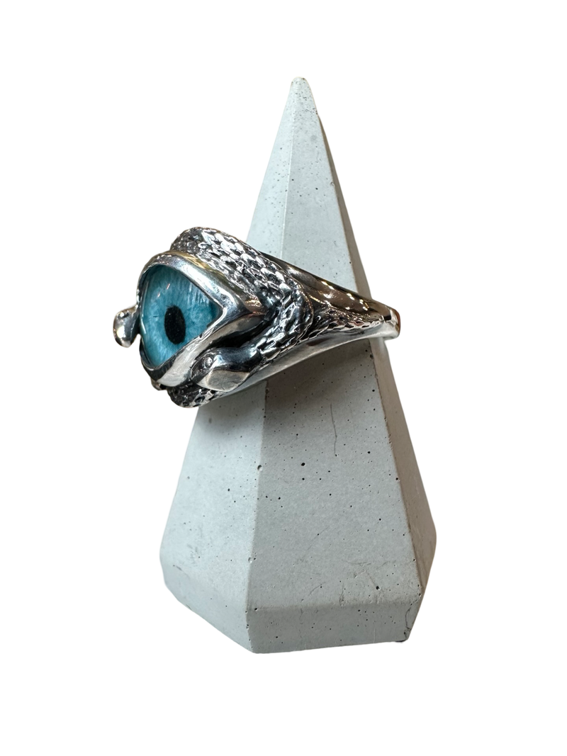 Hand Painted bright blue Ojo De Medusa Eye Ring (smaller version)