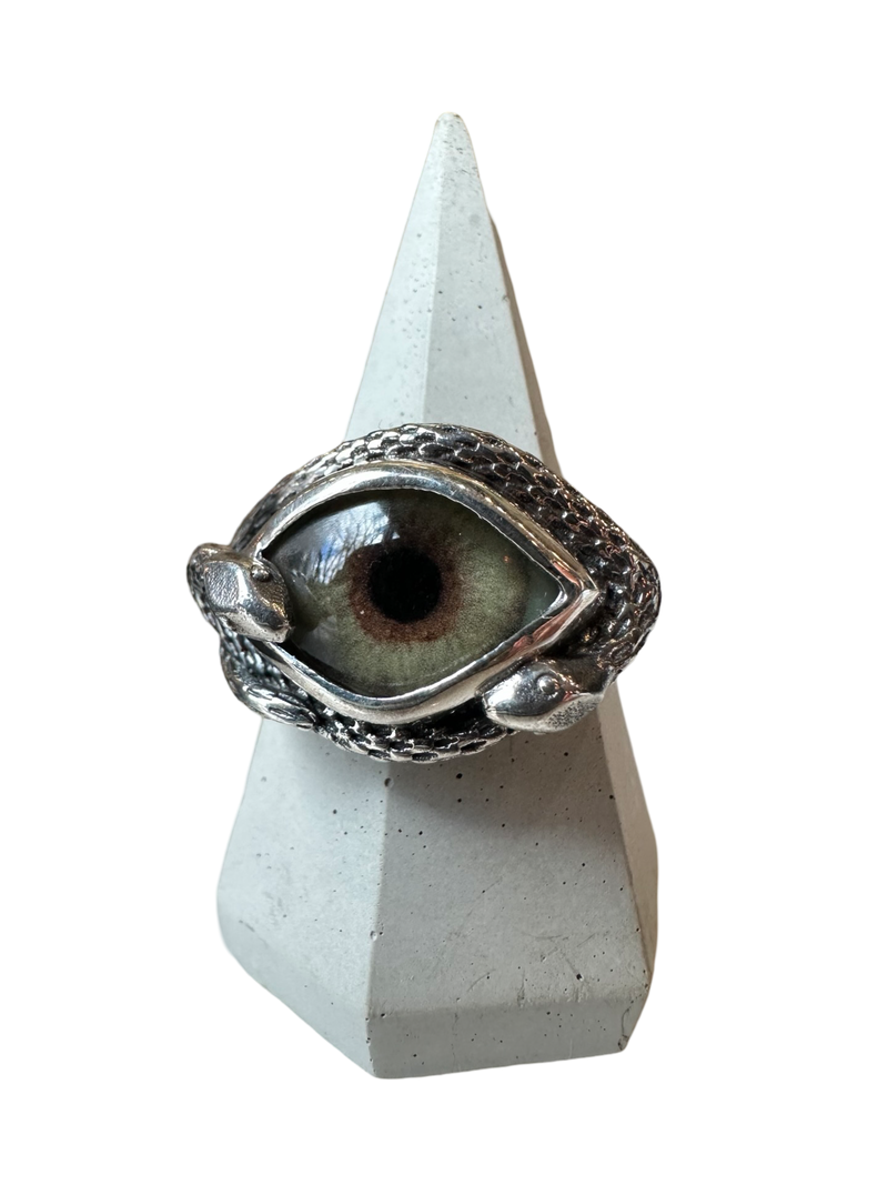 Hand Painted hazel gray green Ojo De Medusa Eye Ring (smaller version)