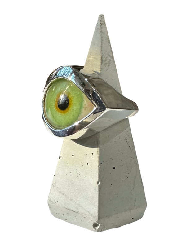 Hand Painted bright green Silver Eye Ring