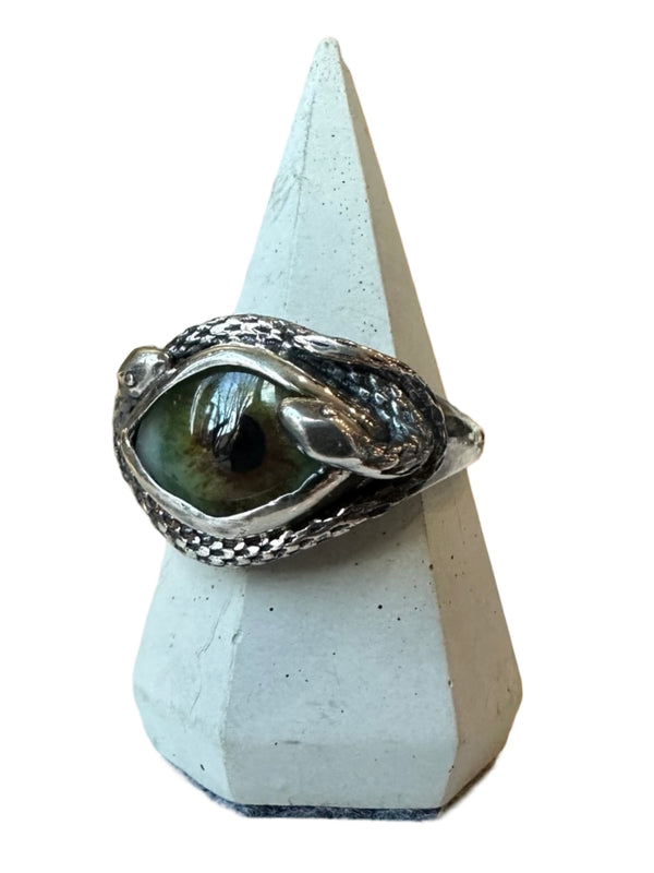 Hand Painted hazel green Ojo De Medusa Eye Ring (smaller version)