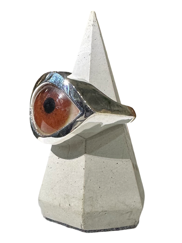 Hand Painted bright light brown Silver Eye Ring