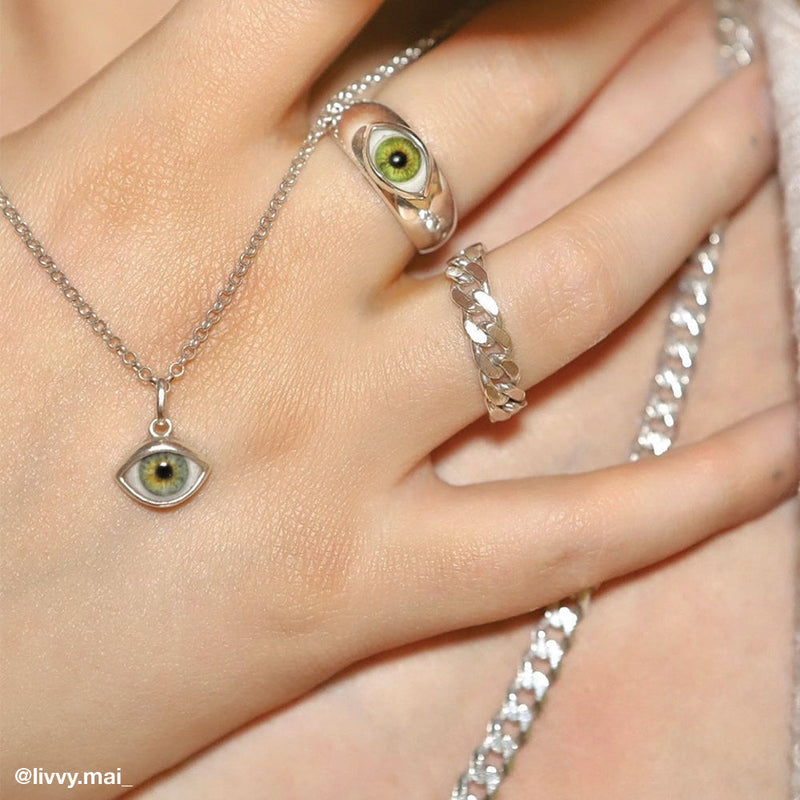Green Silver Mini Eye Pendant