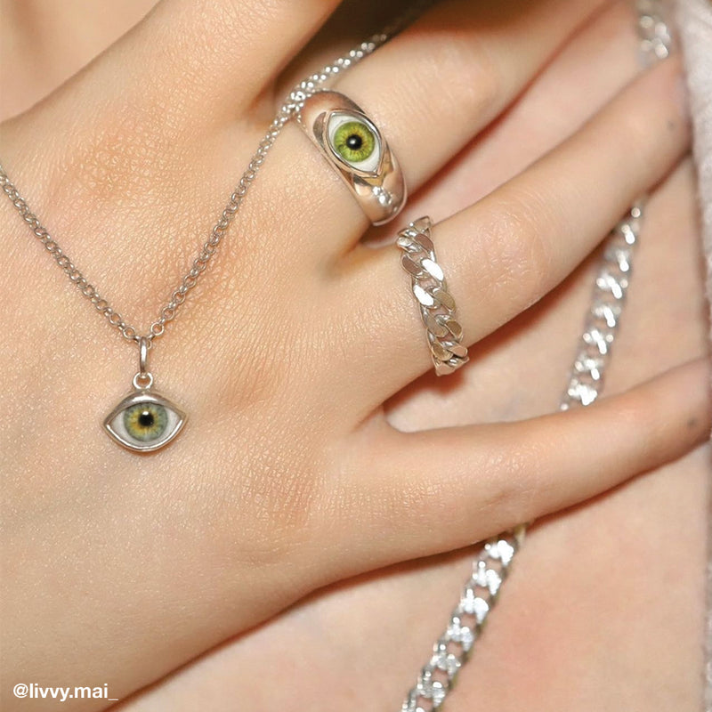 Ice Green Silver Thick Mini Eye Ring