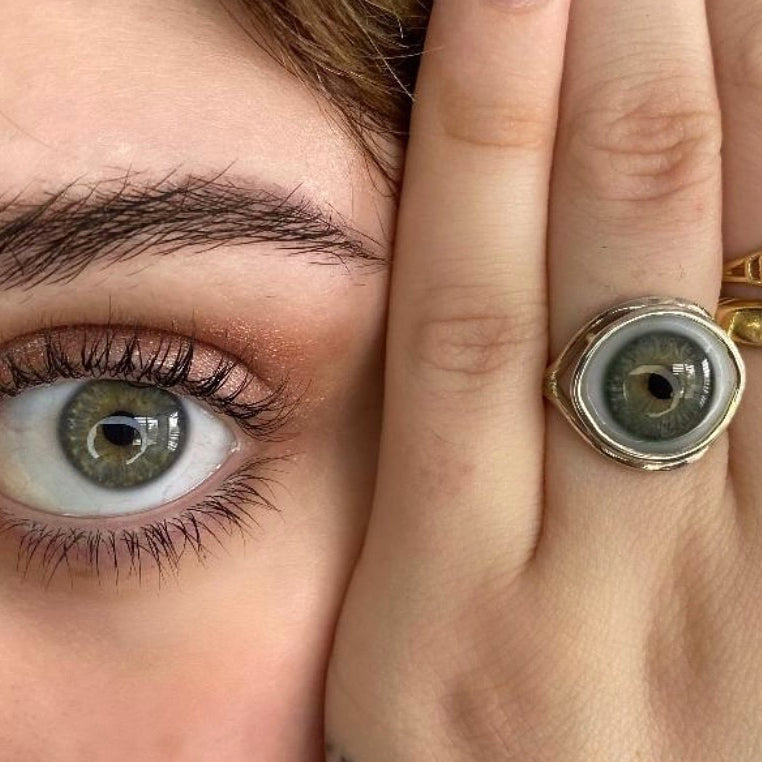 Blue Silver Glass Skeleton Eye Ring