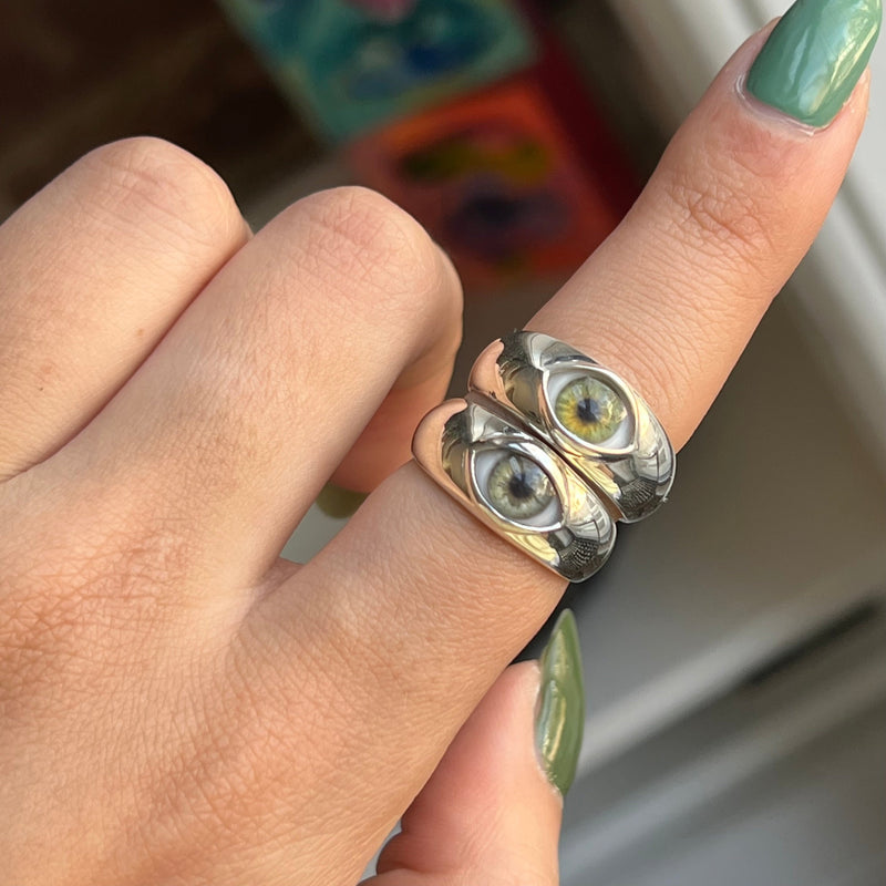 Green Silver Thick Mini Eye Ring