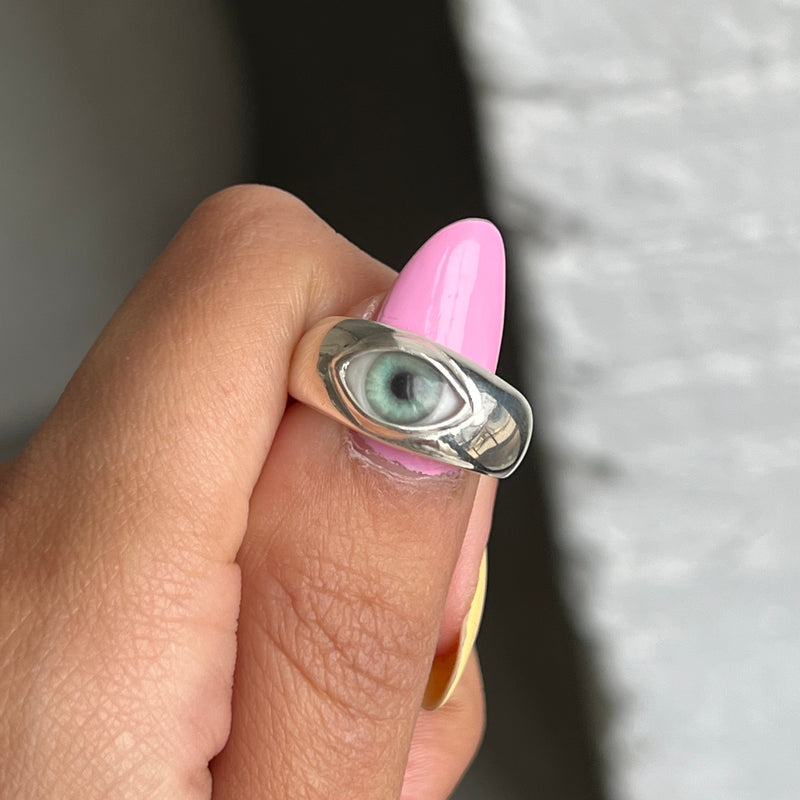 Turquoise Silver Thick Mini Eye Ring