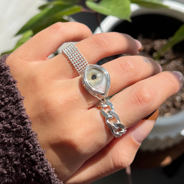 Multi-Row Bead Chain Silver Ring