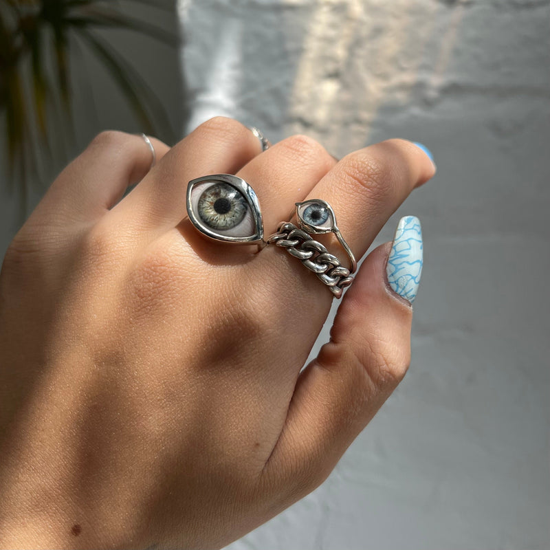 Bright Turquoise Silver Mini Cat Eye Ring