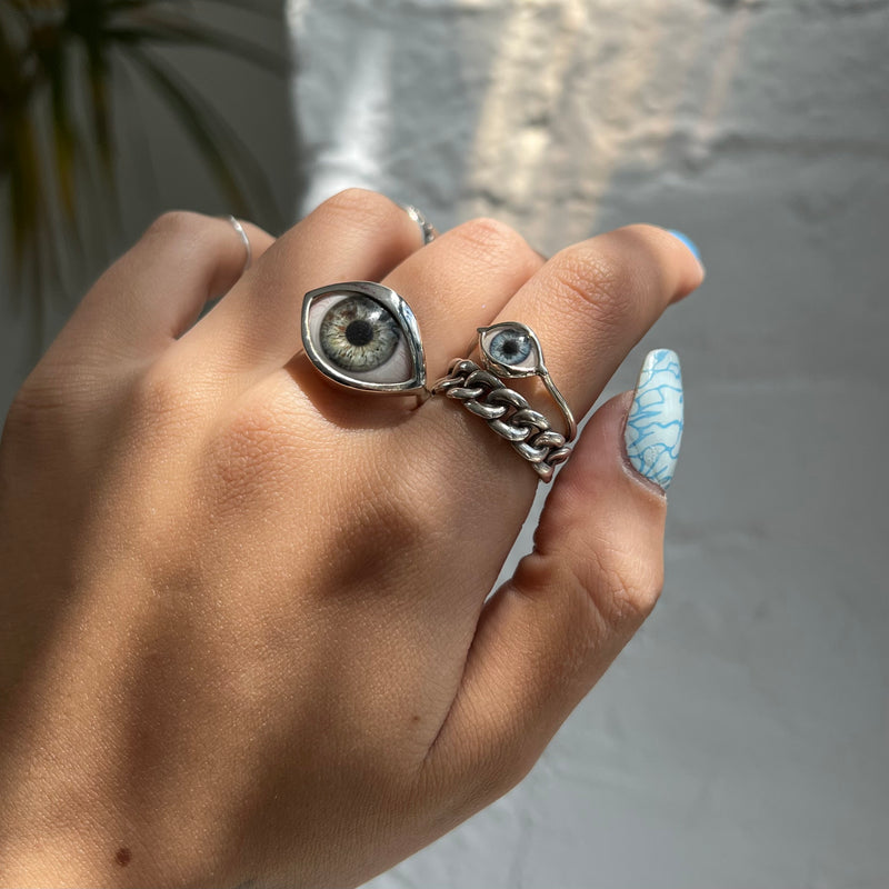 Light Blue Silver Mini Eye Ring