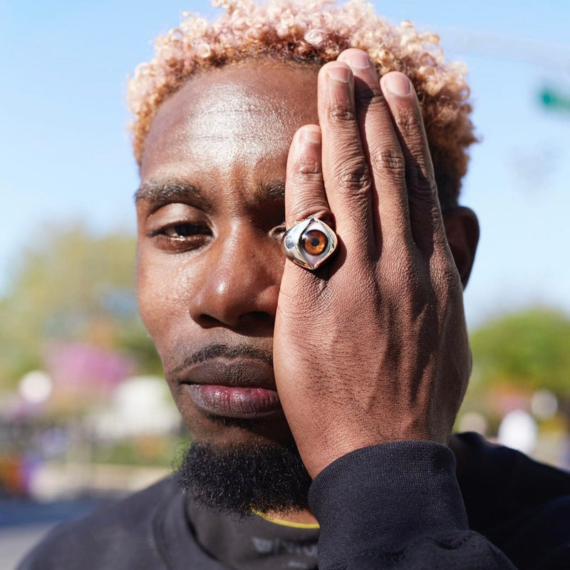 Hand Painted Hazel Silver King Eye Ring