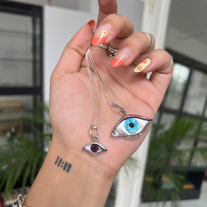 Hazel Silver Inlay Small Protective Eye Pendant