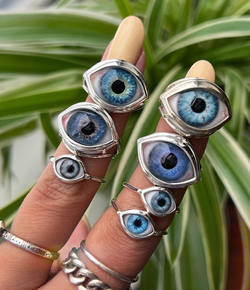 Blue Silver Mini Eye Ring