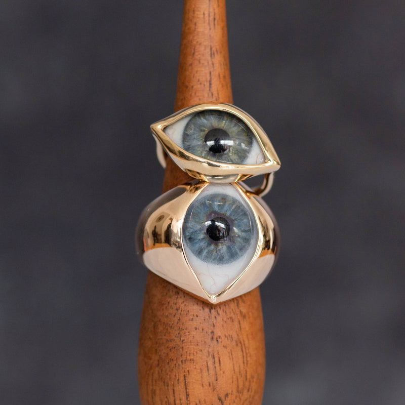 Hand Painted Blue Gold Dali Eye Ring