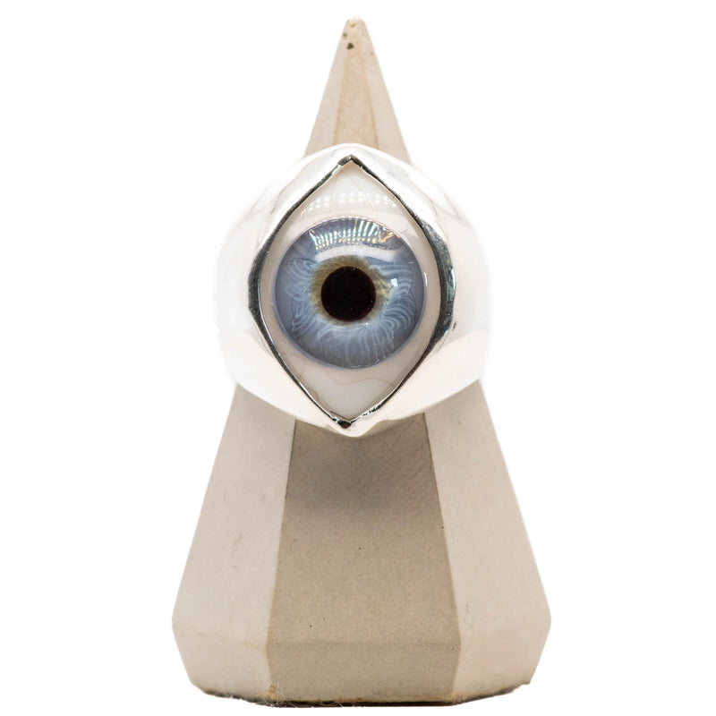 Blue Silver King Glass Eye Ring