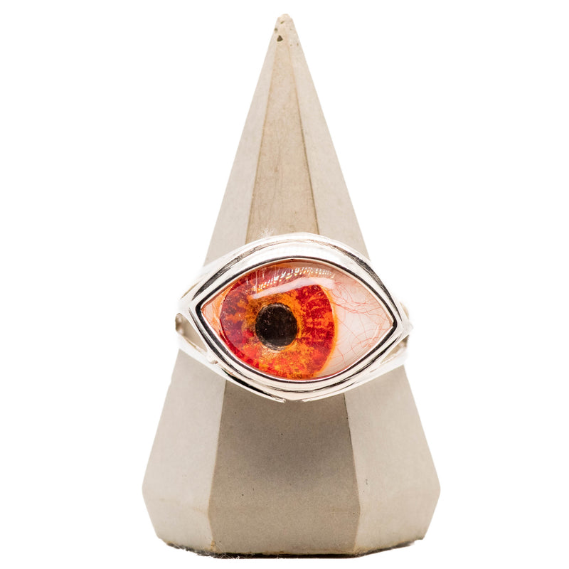 Hand Painted Red Silver Skeleton Eye Ring