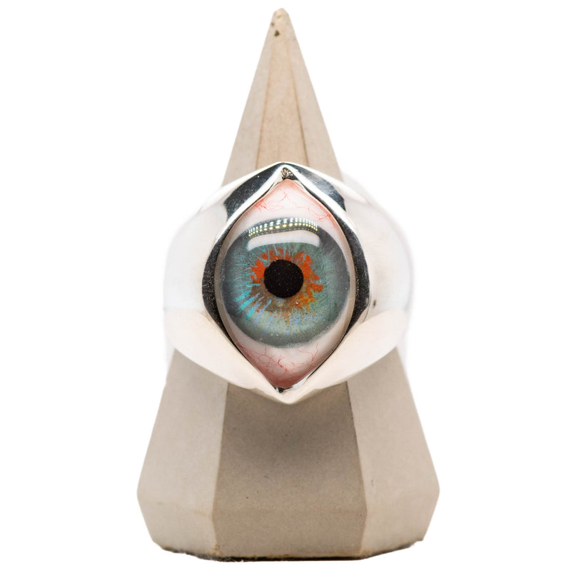 Hand Painted Blue Silver King Eye Ring