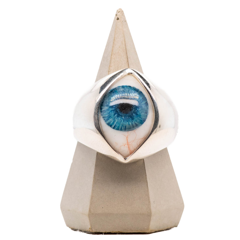 Hand Painted Blue Silver King Eye Ring