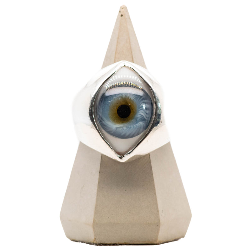 Blue Silver King Glass Eye Ring