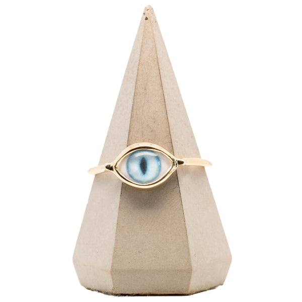 Light Turquoise Gold Mini Cat Eye Ring