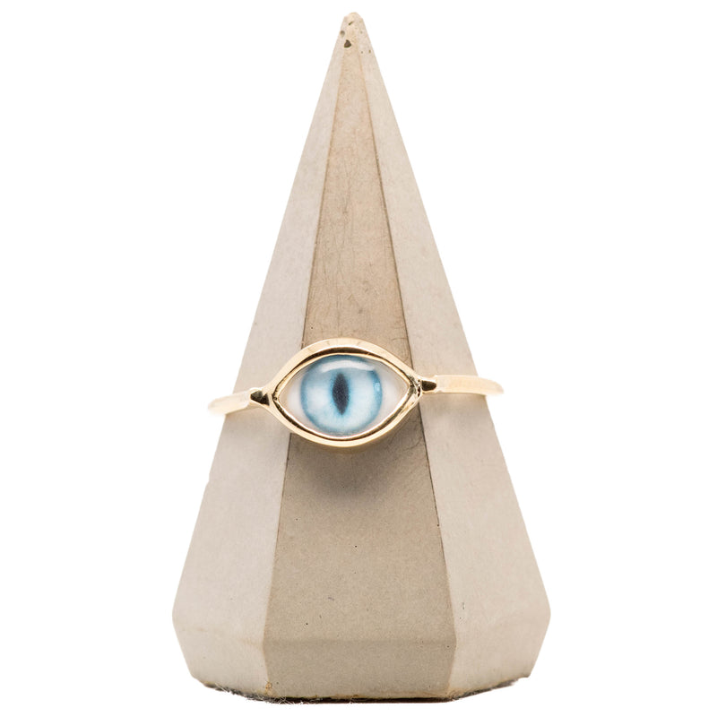 Light Turquoise Gold Mini Cat Eye Ring
