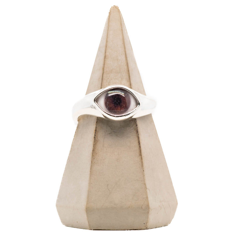 Dark Brown Mini Silver Twist Eye Ring