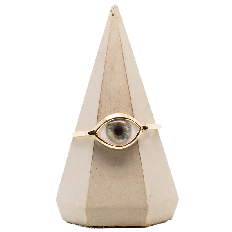 Grey Green Gold Mini Eye Ring