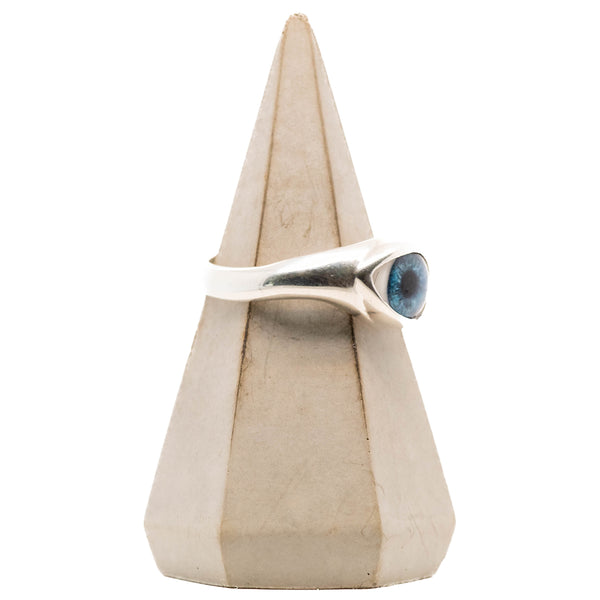 Blue Mini Silver Twist Eye Ring