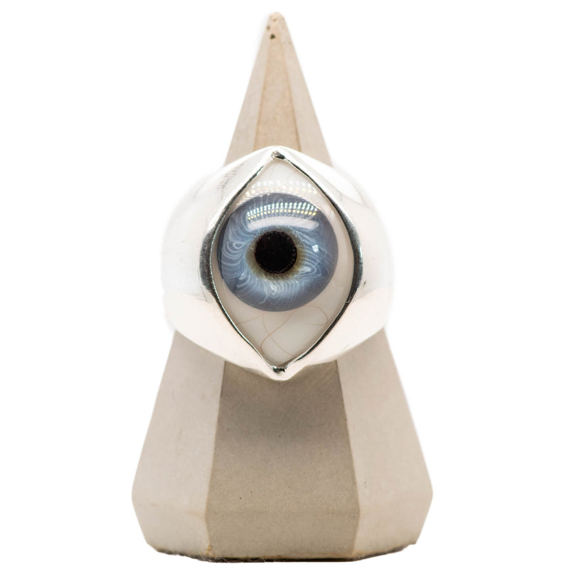 Blue Silver King Glass Eye Ring