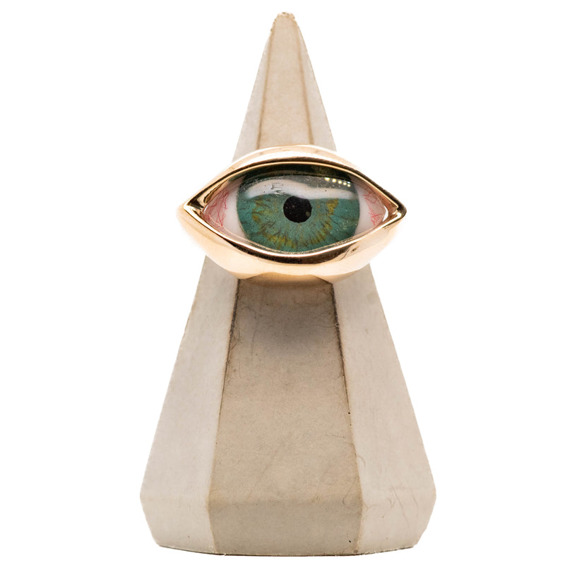 Hand Painted Green Gold Dali Eye Ring