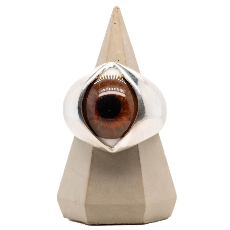 Brown Silver King Glass Eye Ring