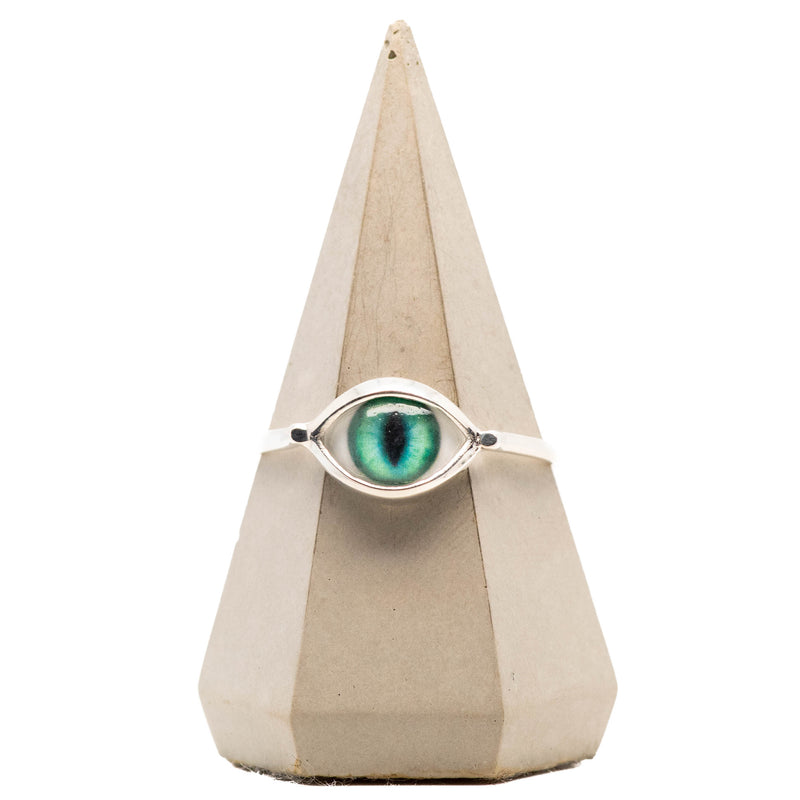 Teal Cat Eye Silver Mini Eye Ring