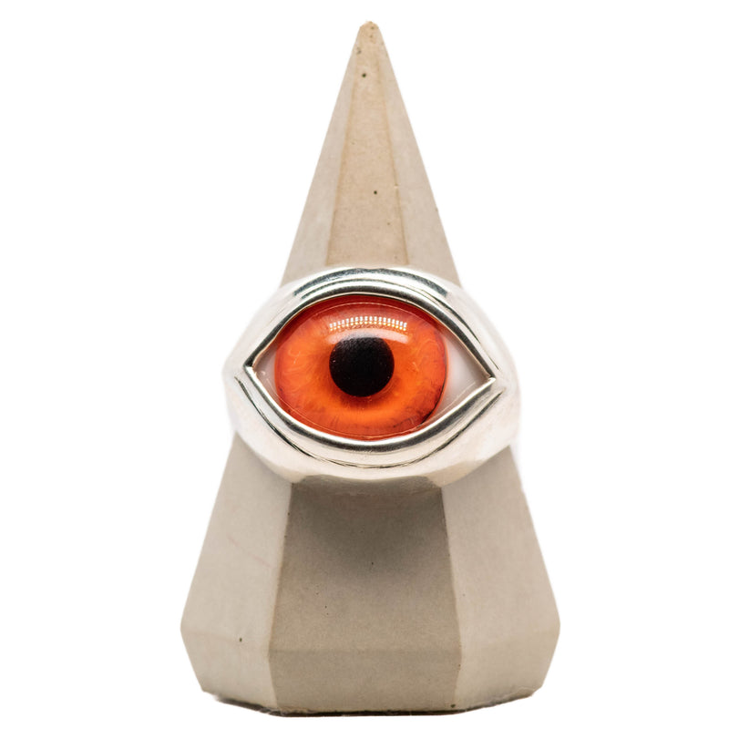 Red Silver Classic Glass Eye Ring