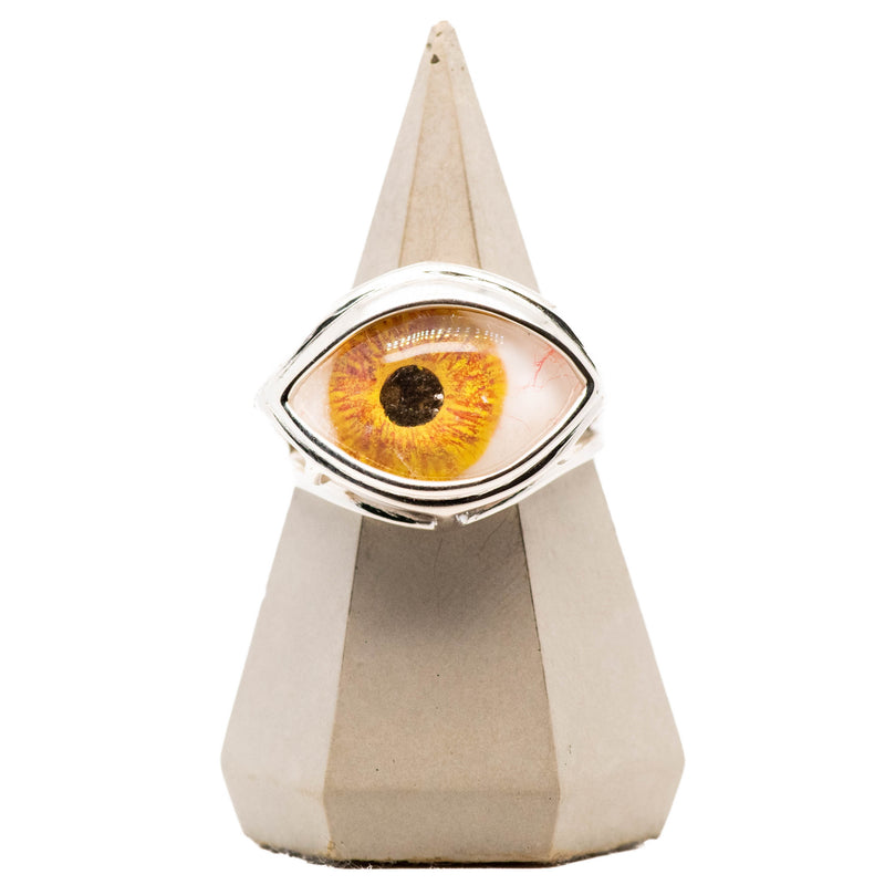 Hand Painted Orange Silver Skeleton Eye Ring