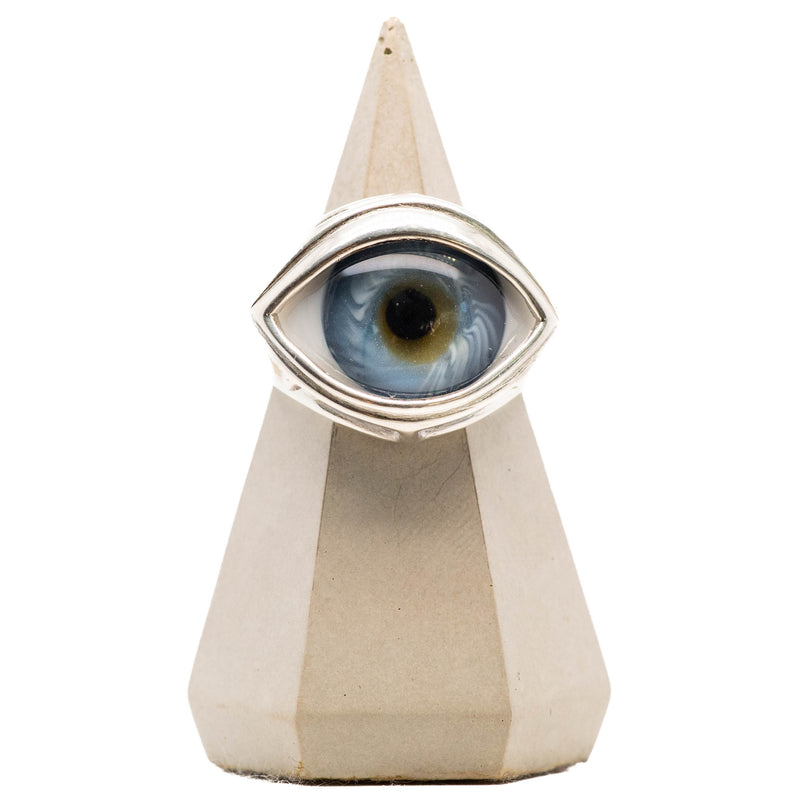 Blue Silver Glass Skeleton Eye Ring