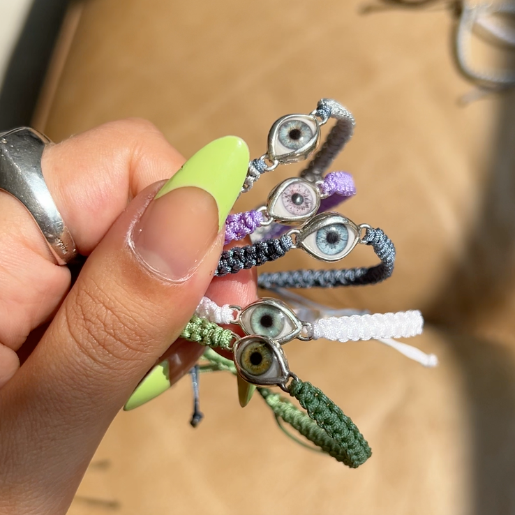 Light Blue Freckled Mini Eye Threaded Bracelet