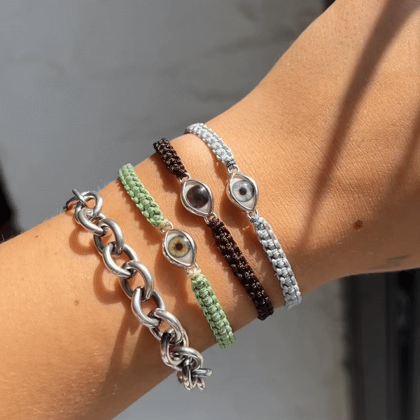 Turquoise Eye Threaded White Bracelet