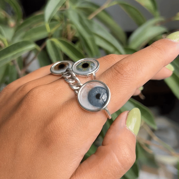 Light Blue Circular Glass Eye Ring