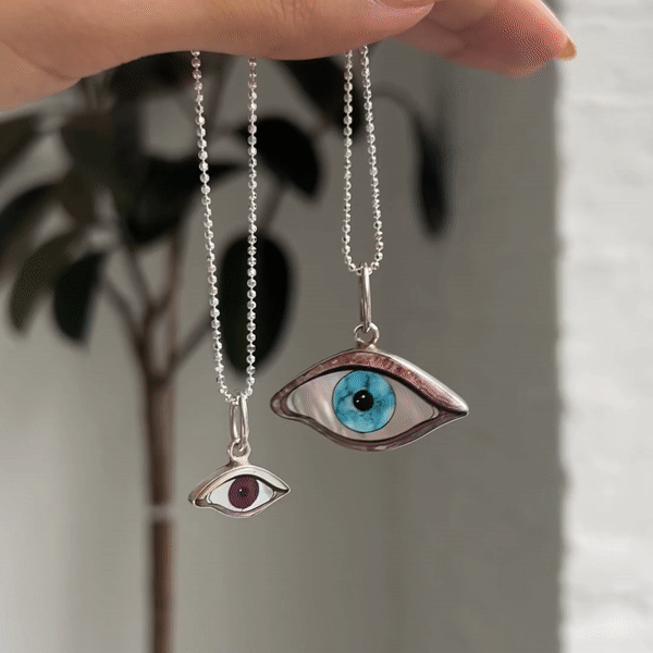 Silver Inlay Large Orange opal Protective Eye Pendant