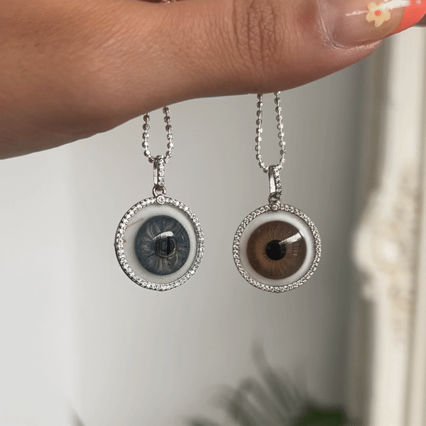 Dark Hazel Blown Glass Eye Pendant with Halo
