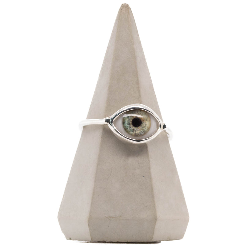 Grey Green Silver Mini Eye Ring