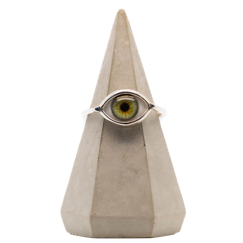 Green Silver Mini Eye Ring
