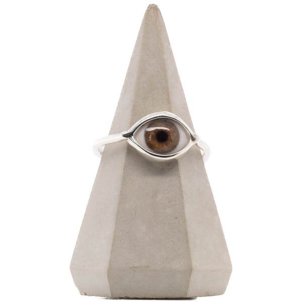 Brown Silver Mini Eye Ring